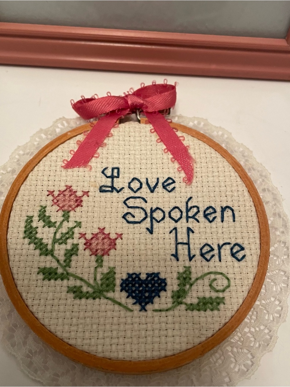 Vintage Cross Stitch Framed Lot Of 2. Life And Love - Picture 3 of 8